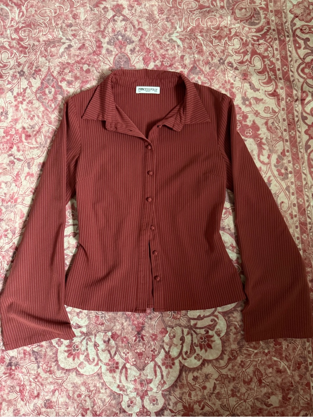 Princess Polly Rust Ribbed Button-Down Blouse